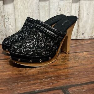 Splash Black Beaded Heeled Clog